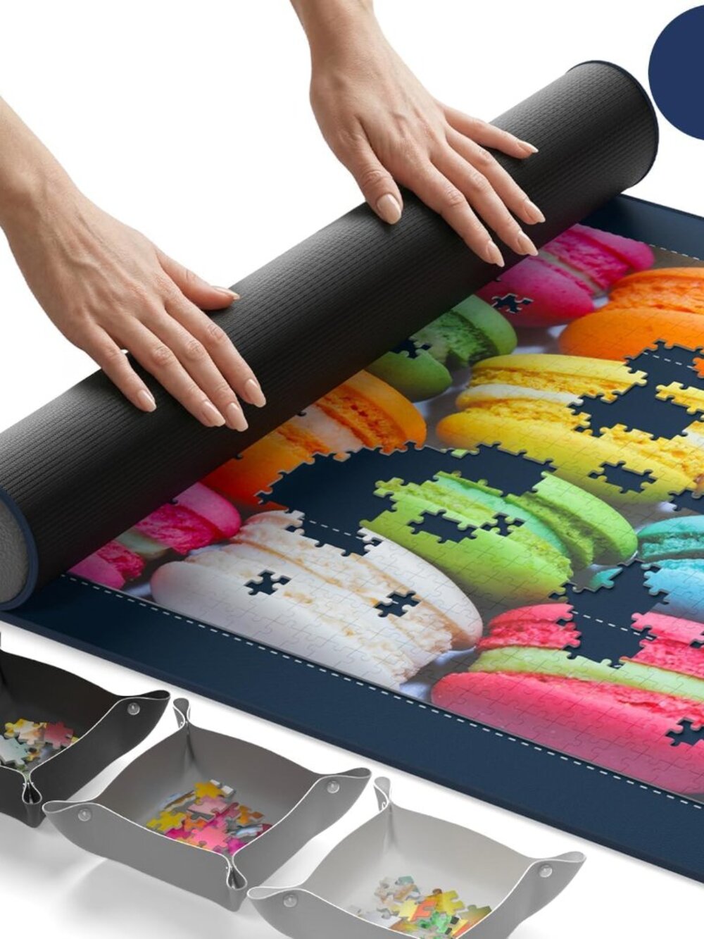The Original Jigsaw Puzzle Mat Roll Up, Navy Blue, 39.4” x 23.6” Portable Keeper